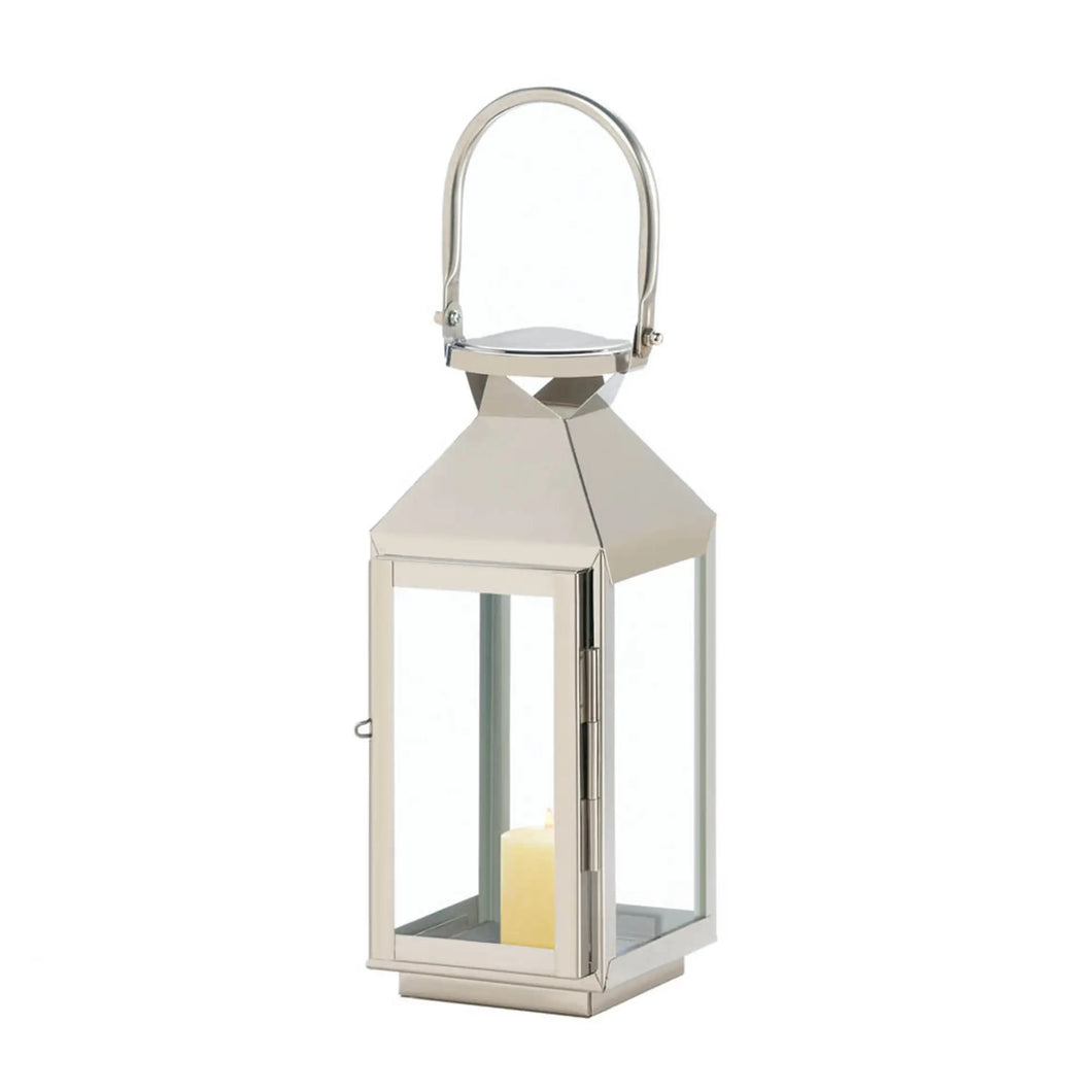 14” Taupe Manhattan Stainless Steel Lantern