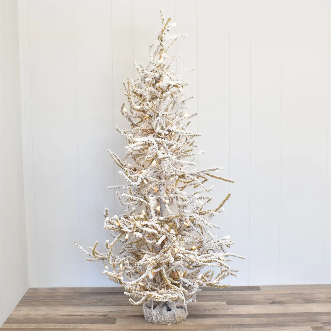4’ Ivory/Taupe Flocked Pencil Pine Tree